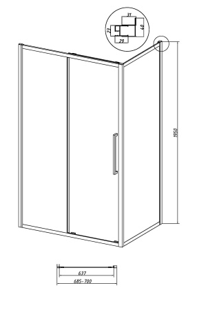 Душевая перегородка Grossman Cosmo 200.K33.02.70.32.00 70х195 стекло прозрачное профиль золото глянцевое
